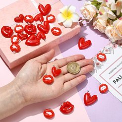 12個6スタイル不透明樹脂ペンダント  リップ＆ハート  プラチナループ付き  レッド  18~27x20.5~27.5x6.5~7mm  穴：2mm&nbsp;RESI-CZJ0001-01