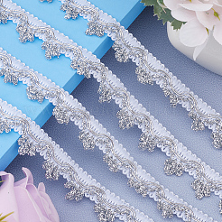15 ヤードのスパークル スタイル グリッター ポリエステル レース リボン  衣服のアクセサリー用の花のトリミング  銀  20x1mm&nbsp;DIY-WH0430-120