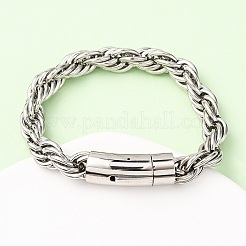 304ステンレススチールロープチェーンブレスレット男性用女性用  ステンレス鋼色  8-7/8x3/8インチ（22.6x1cm）&nbsp;BJEW-C124-03B-P