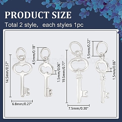 スターリングシルバーペンダント4個、2スタイル  丸カン付き  キーホルダーキー  銀  14.5~19.5x6.8~7.5x1.5mm  穴：2.8~3.5mm  2個/スタイル&nbsp;STER-PH0002-84