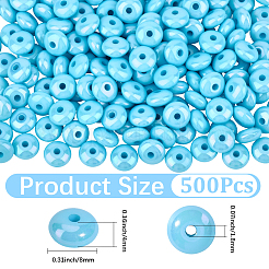 UVメッキ不透明アクリルビーズ500個。  虹色の  フラットラウンド  ライトスカイブルー  8x4mm  穴：1.8mm&nbsp;MACR-PA0001-47C