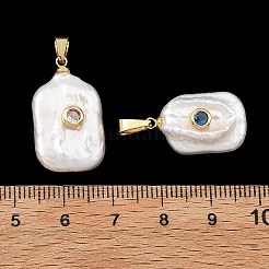 バロック天然ケシパールペンダント  真鍮マイクロパヴェキュービックジルコニアの金具が付いた長方形のチャーム  ホワイト  ゴールドカラー  ミックスカラー  20~24x12.5~14.5x5.5~7.5mm  穴：5.5mm&nbsp;PALLOY-JF05897