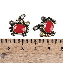 真鍮製エナメルペンダント  丸カン付き  鉛フリー＆カドミウムフリー  アンティークブロンズ  カニチャーム  ファイヤーブリック  16x16x3.5mm  穴：3.5mm&nbsp;KK-A226-01AB-02