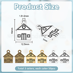 150本3色チベット風アロイペンダント  ハウス  ミックスカラー  16x12.5x1mm  穴：1.8~2mm  50個/カラー&nbsp;FIND-GA0008-24