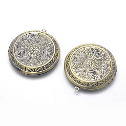 真鍮製ロケットペンダント  ネックレスのためのフォトフレームのチャーム  カドミウムフリー＆ニッケルフリー＆鉛フリー  花付きフラットラウンド  ブラッシングアンティークブロンズ  48x44x10mm  穴：2mm  インナーサイズ：29mm&nbsp;X-KK-F717-21AB-NR