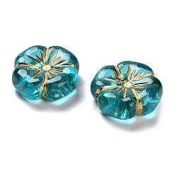 透明なアクリルビーズ  花  ゴールドライン入り  ダークシアン  19.5x19.5x7mm  穴：1.8mm  約230個/500g&nbsp;MACR-K359-41D
