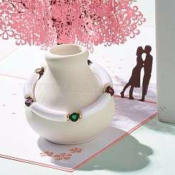 女性のためのハート付きアクリル分厚いカーブチューブビーズストレッチブレスレット  ホワイト  内径：2-1/4インチ（5.7cm）&nbsp;BJEW-JB07586-01