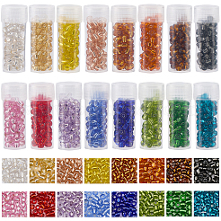 16色の丸いガラスシードビーズ  ラウンド  透明なプラスチック詰め替えボトル16個付き  ミックスカラー  4x3mm  穴：1.2~1.5mm  80グラム&nbsp;SEED-SC0001-56C