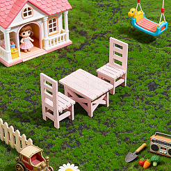 テーブルと椅子の木製ミニチュア装飾品  マイクロランドスケープホームドールハウスアクセサリー  小道具の装飾のふりをする  ピンク  58.5x90x50mm&nbsp;AJEW-WH0410-306A