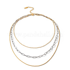 Duo Tone 304 Stainless Steel 3 Layer Chain Necklaces for Women&nbsp;WGDDFB8-01