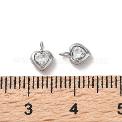 304ステンレススチールマイクロパヴェキュービックジルコニアペンダント  ハートチャーム  透明  7x5x2.5mm  穴：1.5mm&nbsp;STAS-L022-396B-P