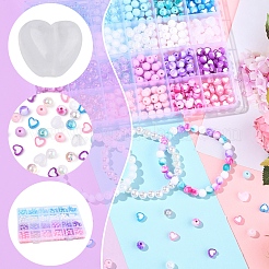 DIY ラウンドビーズブレスレット作成キット  弾性クリスタル糸を含む  アクリル＆ABSプラスチックビーズ  ミックスカラー  0.5mm&nbsp;DIY-FS0008-80