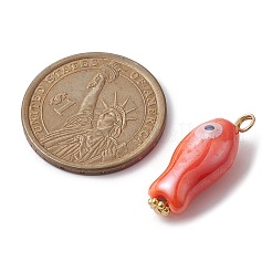 ナザールボンジュウを象徴する魚の形をした釉薬をかけた磁器製ペンダント  金色の304ステンレススチール製金具付き  ミックスカラー  25x10x8mm  穴：2.1mm&nbsp;PALLOY-JF02166