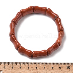 竹製天然レッドジャスパービーズストレッチブレスレット（女性用・男性用）  内径：2.36インチ（6cm）&nbsp;BJEW-K304-01B