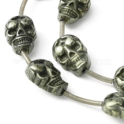 ハロウィン lnatural パイライト ビーズ 連売り  平らな背中の頭蓋骨  19~19.5x13~14x7.5~8mm  穴：1.2~1.4mm  約13個/連  15.94~16.22''（40.5~41.2センチメートル）&nbsp;G-D067-K04