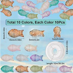魚のビーズを使ったストレッチブレスレットのDIYキット  ガラスビーズ入り  伸縮性のある糸  ミックスカラー  ビーズ：15x8x5mm  穴：1mm  100個/箱&nbsp;GLAA-SC0001-76