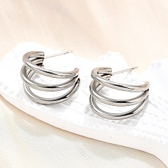 変色しない304ステンレススチールのC字型スタッドピアス  女性用チャンキーハーフフープピアス  ステンレス鋼色  18x18x9mm  ピン：0.8mm&nbsp;EJEW-G298-13A-P