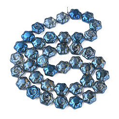電気メッキガラスビーズセット  パール光沢メッキ  花  スチールブルー  16x14.5x7.5mm  穴：1mm  約40個/連  24.80インチ（63cm）&nbsp;EGLA-N008-018-C02