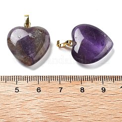 天然石アメジストペンダント  真鍮パーツ  ハート  22~23x20x5mm  穴：6.5x3.5mm&nbsp;G-G956-B03-G