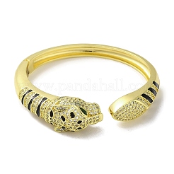 Brass Pave Clear & Green Cubic Zirconia Leopard Open Cuff Bangle for Women&nbsp;BJEW-K246-15G
