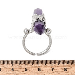 天然アメジストと真鍮の女性用カフリング  プラチナ  尖った円錐柱  41~47x9.5~11.5mm  内径：18~19mm&nbsp;RJEW-G374-01P-12