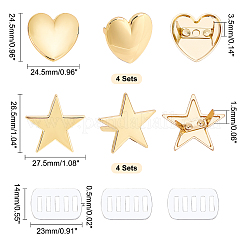 8セット2スタイルの合金製バッグ装飾バックルクリップ  ガスケット付き  ハート＆スター  プラチナ＆ライトゴールド  2.45~2.65x2.45~2.75x0.15~0.35cm  4セット/スタイル&nbsp;DIY-WR0001-86