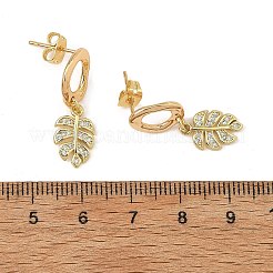 真鍮マイクロパヴェクリアキュービックジルコニアダングルスタッドピアス（女性用）  葉  ゴールドカラー  26x10mm&nbsp;EJEW-JE07500