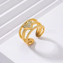 304ステンレススチール製キュービックジルコニアカフオープンリング（女性用）  ハート  ゴールドカラー  usサイズ4 1/4(15~20mm)&nbsp;WG55D17-01
