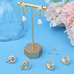 3 Pairs Brass Micro Pave Cubic Zirconia Moon with Flower Stud Earring Findings&nbsp;KK-BBC0007-96