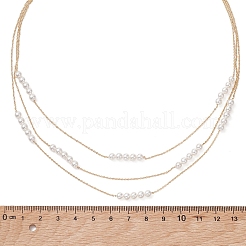 White Round Shell Pearl Beaded & Brass 3 Layer Necklaces&nbsp;NJEW-TA00233