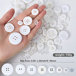 樹脂ボタン  4穴  フラットラウンド  ホワイト  9~34x2~6mm  穴：1.6~2.5mm  150 G /セッティング&nbsp;BUTT-WH20002-07J