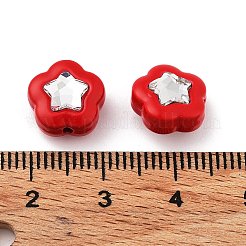 スプレー塗装された合金ビード  ガラスと  花  クリムゾン  10.5x11x6.5mm  穴：1.2mm&nbsp;PALLOY-H134-24