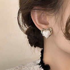 レジンハートスタッドピアス  女性用合金イヤリング  ゴールドカラー  20x20mm  ピン：0.6mm&nbsp;LS-EJEW-Z018-01G