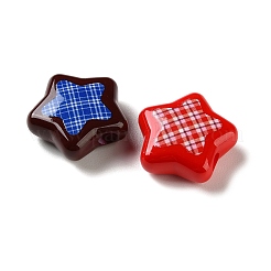 タータン柄プリントの不透明アクリル製ヨーロピアンビーズ  大穴ビーズ  ミックスカラー  スター  25.5x26.5x10mm  穴：4mm&nbsp;OACR-P038-06C-M