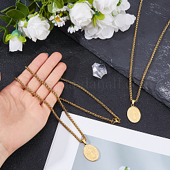 2Pcs Stainless Steel Saint Benedict Oval Medal Pendant Wheat Chain Necklaces&nbsp;NJEW-DC0001-20G