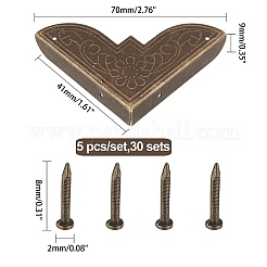 鉄箱コーナープロテクタ  ネジ付き  家具のアクセサリー箱の装飾用  アンティークブロンズ  9x70x41mm  穴：1.4mm  ネジ:8x2mm  ピン：1mm  5個/セット  30セット /箱&nbsp;FIND-FH0001-35AB
