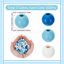 天然木ビーズ3色600個  染め  ラウンド  ミックスカラー  8~8.5x6.8~7mm  穴：1.8~3mm  200個/カラー&nbsp;WOOD-SC0002-41A
