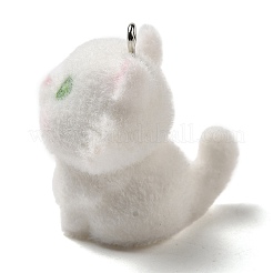 フロッキー樹脂ペンダント  プラチナ鉄ループ付き  猫の形  30x25x26mm  穴：1.8mm&nbsp;LS-RESI-E059-04C