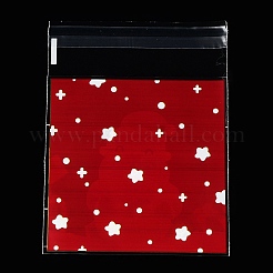 クリスマステーマのプラスチック耐熱皿バッグ  粘着式  チョコレート用  キャンディ  クッキー  サンタクロースと雪だるまの広場  混合図形  131~132x99~100x0.1mm  内径：99.5~100x99.5~100mm  2スタイル  50個/スタイル  100個/袋&nbsp;ABAG-F006-02A