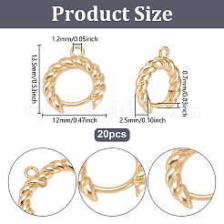 真鍮フープピアスのパーツ20個。  ラッチバッククロージャ付き  リング  18KGP本金メッキ  13.5x12x2.5mm  穴：1.2mm  ピン：0.7mm&nbsp;KK-UN0005-70