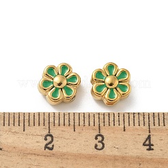 イオンプレーティング（IP）304ステンレスビーズ  エナメル  18KGP本金メッキ  花  シーグリーン  9x9x5mm  穴：1.2mm&nbsp;STAS-R008-01G-05
