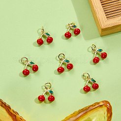 10個真鍮エナメルチャーム  さくらんぼのチャーム  18KGP本金メッキ  11x13x5.5mm  穴：2.4mm&nbsp;KK-SZ0002-64