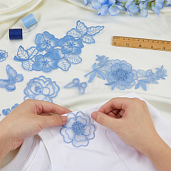 レース刺繍縫製繊維  DIYアクセサリー  青いテーマ  ライトスカイブルー  混合図形  30~203x25~164x0.5~2.5mm  2pc&nbsp;DIY-FH0007-62