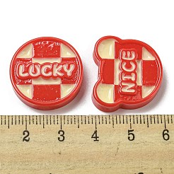 新年樹脂デコデンカボション  単語付きタータンチェックカボション  混合図形  レッド  19~22.5x21~24.5x4.5mm&nbsp;CRES-I029-01
