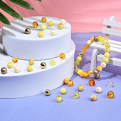 DIYイエローシリーズブレスレット作成キット  約600個 24スタイルレジンとアクリルビーズ  きいろ  8mm  穴：2mm  約25個/スタイル&nbsp;DIY-CJ0001-82