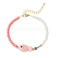 Porcelain & Glass Beaded Fish Charm Bracelets for for Women&nbsp;UD7779