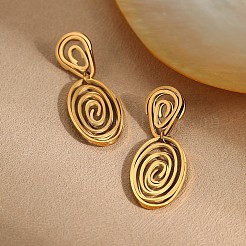女性用304ステンレススチール製スパイラルスタッドピアス  オーバル  ゴールドカラー  28x17mm&nbsp;WGF8EE8-07