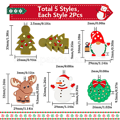 10個 5スタイル クリスマステーマ 食品グレード 環境に優しいシリコンフォーカルビーズ  ミックスカラー  26~33x9.5~10mm  穴：2~3mm  2個/スタイル&nbsp;SIL-SC0001-93