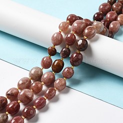 天然石ストロベリークォーツビーズ連売り  オーバル  9.5~19.5x8~13.5x5.5~13mm  穴：0.9~1.2mm  約24~27個/連  14.96~15.55''（38~39.5センチメートル）&nbsp;G-B028-B01