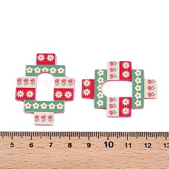 花をテーマにしたプリントアクリルパーツ  クロス  ダークシーグリーン  39.5x30.5x2mm  穴：1.6mm&nbsp;OACR-T028-14A
